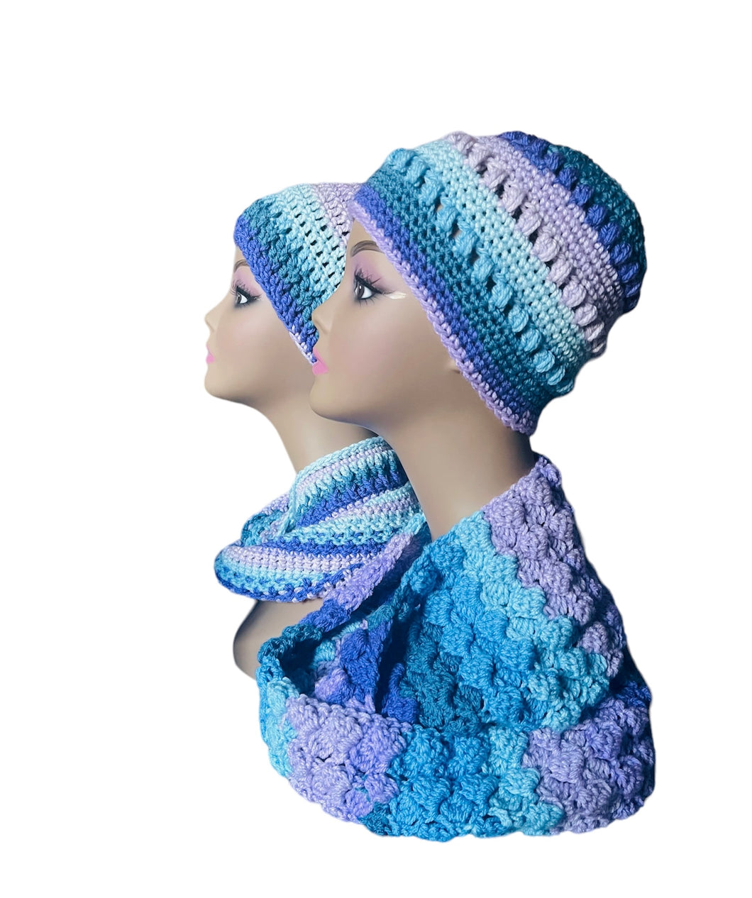 Purple and Teal Beanie & Infinite Scarf Set